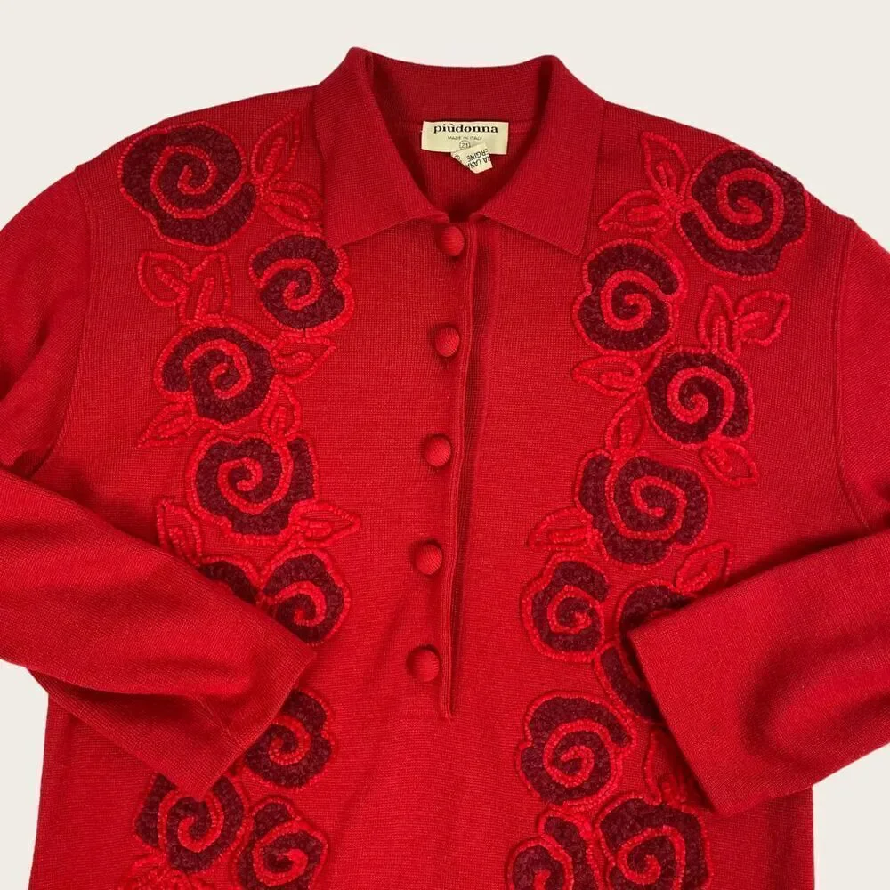Rare Piudonna Red Virgin Wool Crewelwork Dress